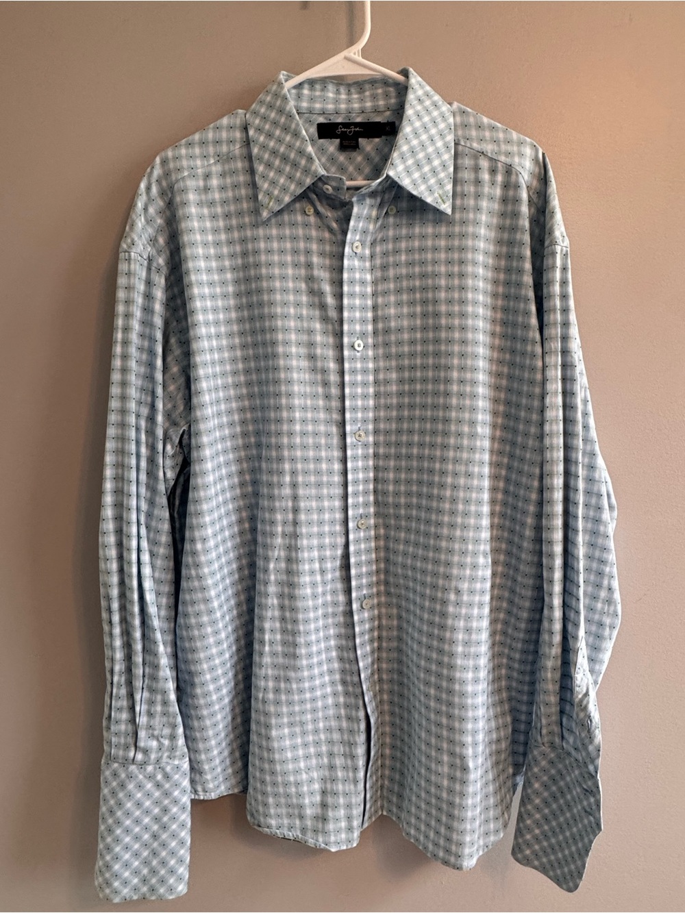 Sean John Blue Plaid‎ Button Front Shirt XL 100% Cotton Embroidered